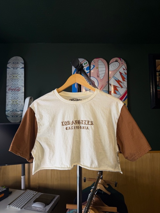 Eighty Eight Tops - Eighty Eight Los Angeles California Two-Toned Custom Cut Crop Top Tee